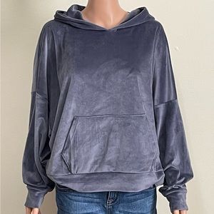 American Eagle Outfitters Hooded Sweatshirt So Soft Velour Gray Dolman Sleeve L